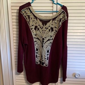 Sexy lacy back maroon long sleeve sweater